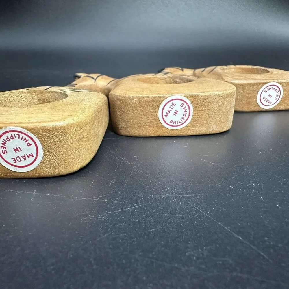 Vintage Wood Zebra Napkin Rings Set 4 Hand Carved Philippine Safari Table Decor